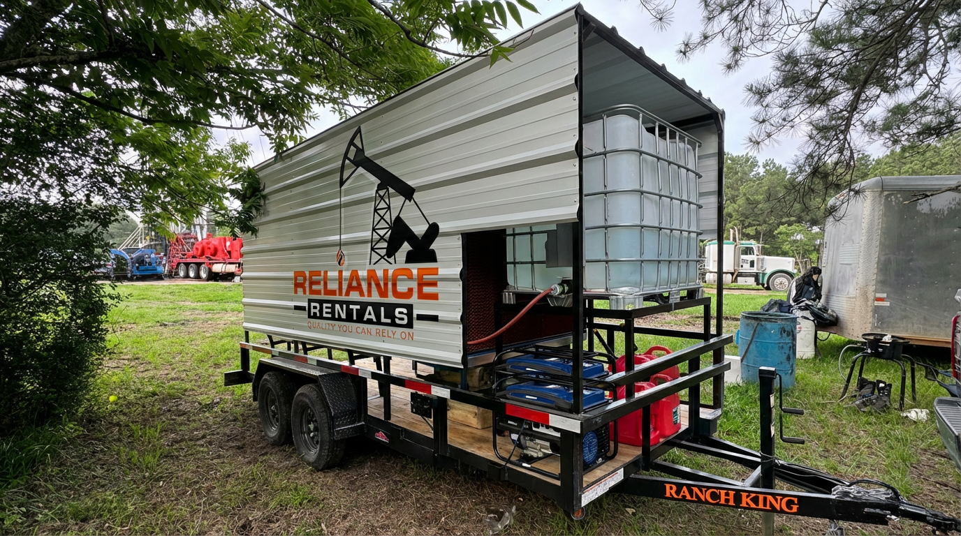 Reliance Rentals crew cool-down trailer on oilfield location